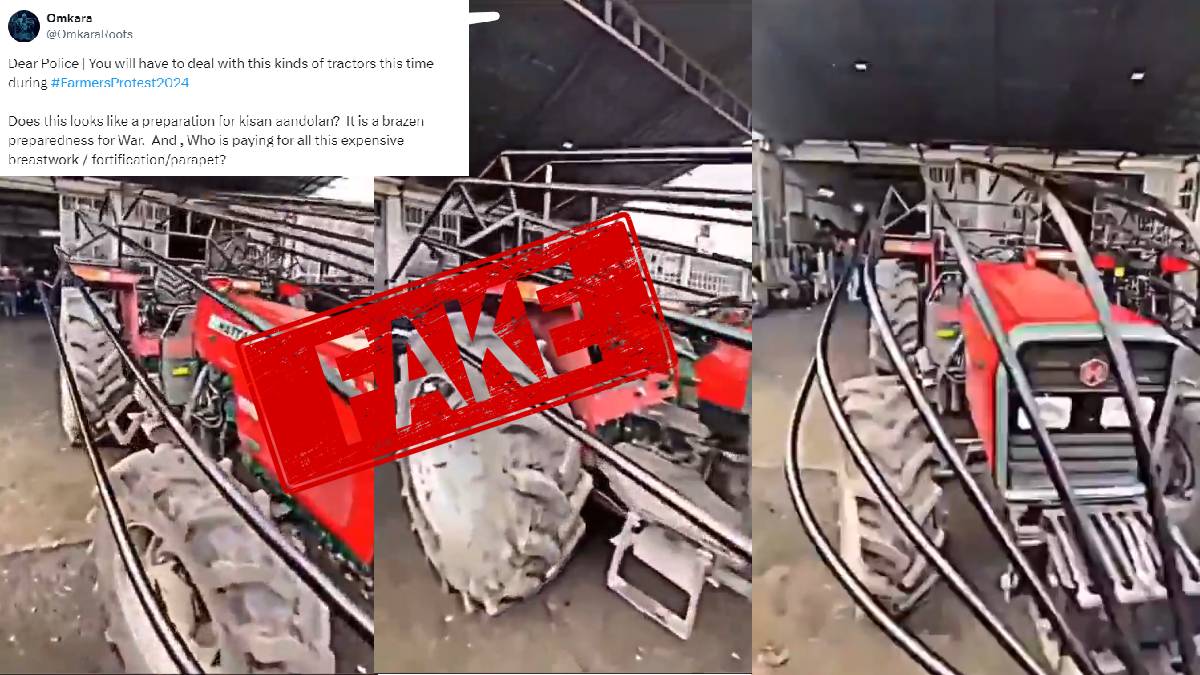 Screenshots of the video of a modified tractor from Turkey being shared as that of a tractor at farmers' protest.