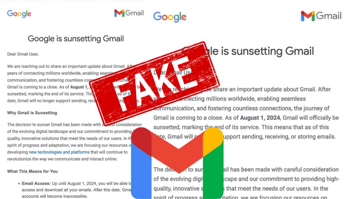 Screenshot of a letter stating Google is shutting down Gmail widely shared on social media.