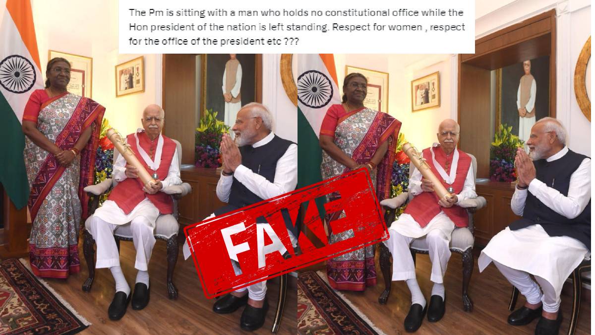 Picture being shared with viral claim that the protocol was violated in seating position during award of Bharat Ratna to L K Advani